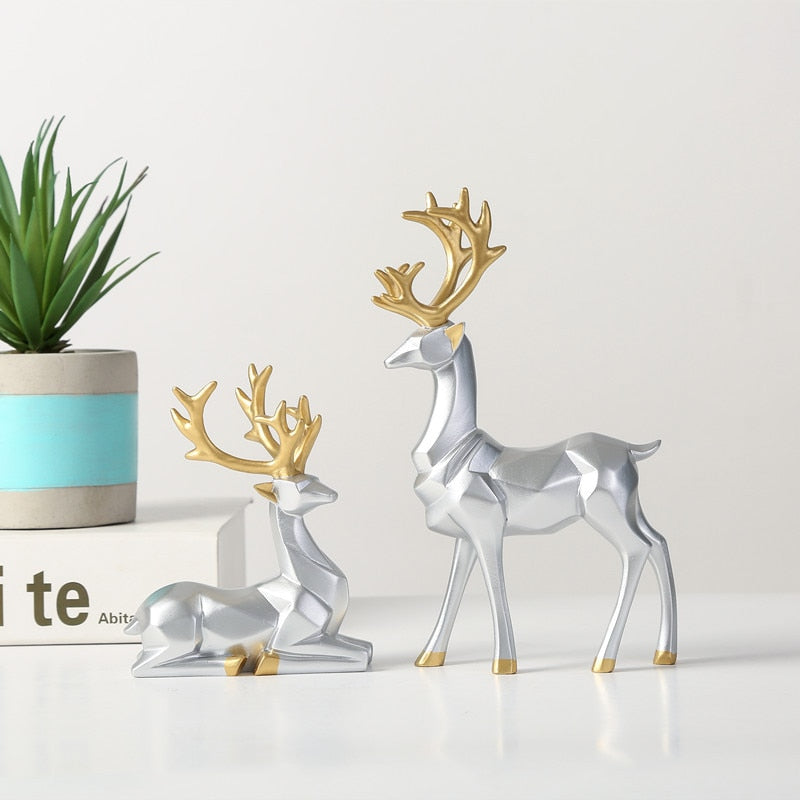 Conjunto de Estatuetas Decorativas de Esculturas de Renas - 2 Peças