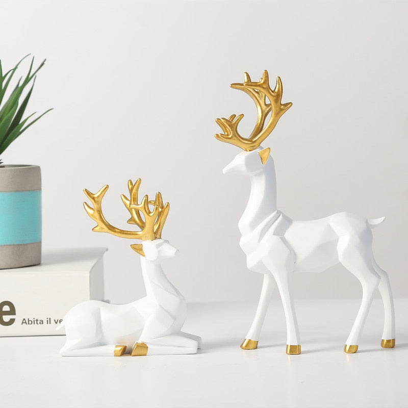 Conjunto de Estatuetas Decorativas de Esculturas de Renas - 2 Peças