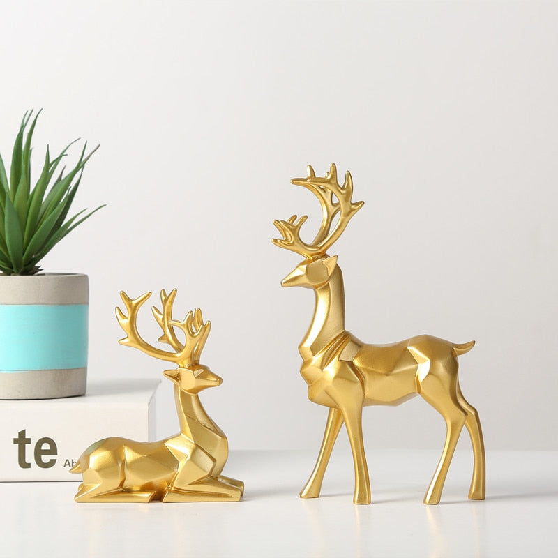 Conjunto de Estatuetas Decorativas de Esculturas de Renas - 2 Peças
