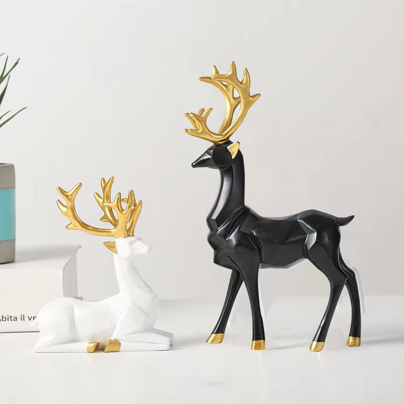 Conjunto de Estatuetas Decorativas de Esculturas de Renas - 2 Peças