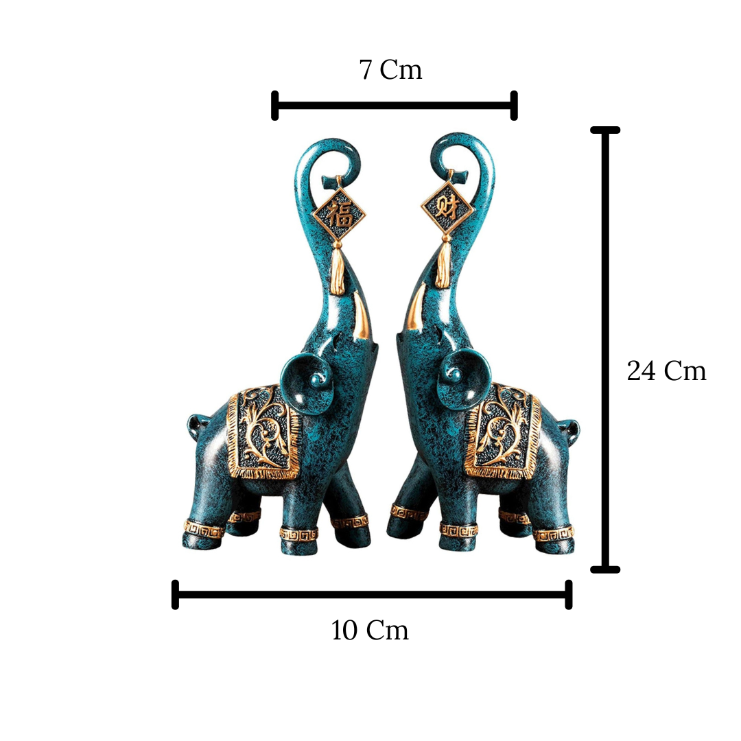 Conjunto de Estatuetas de Elefantes da Prosperidade - 2 Peças Decorativas