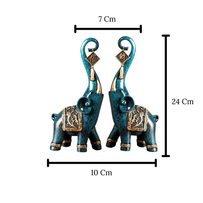 Conjunto de Estatuetas de Elefantes da Prosperidade - 2 Peças Decorativas