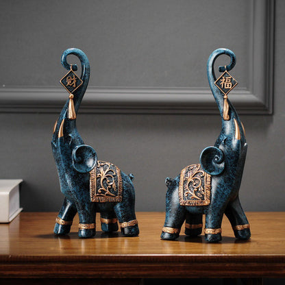 Conjunto de Estatuetas de Elefantes da Prosperidade - 2 Peças Decorativas