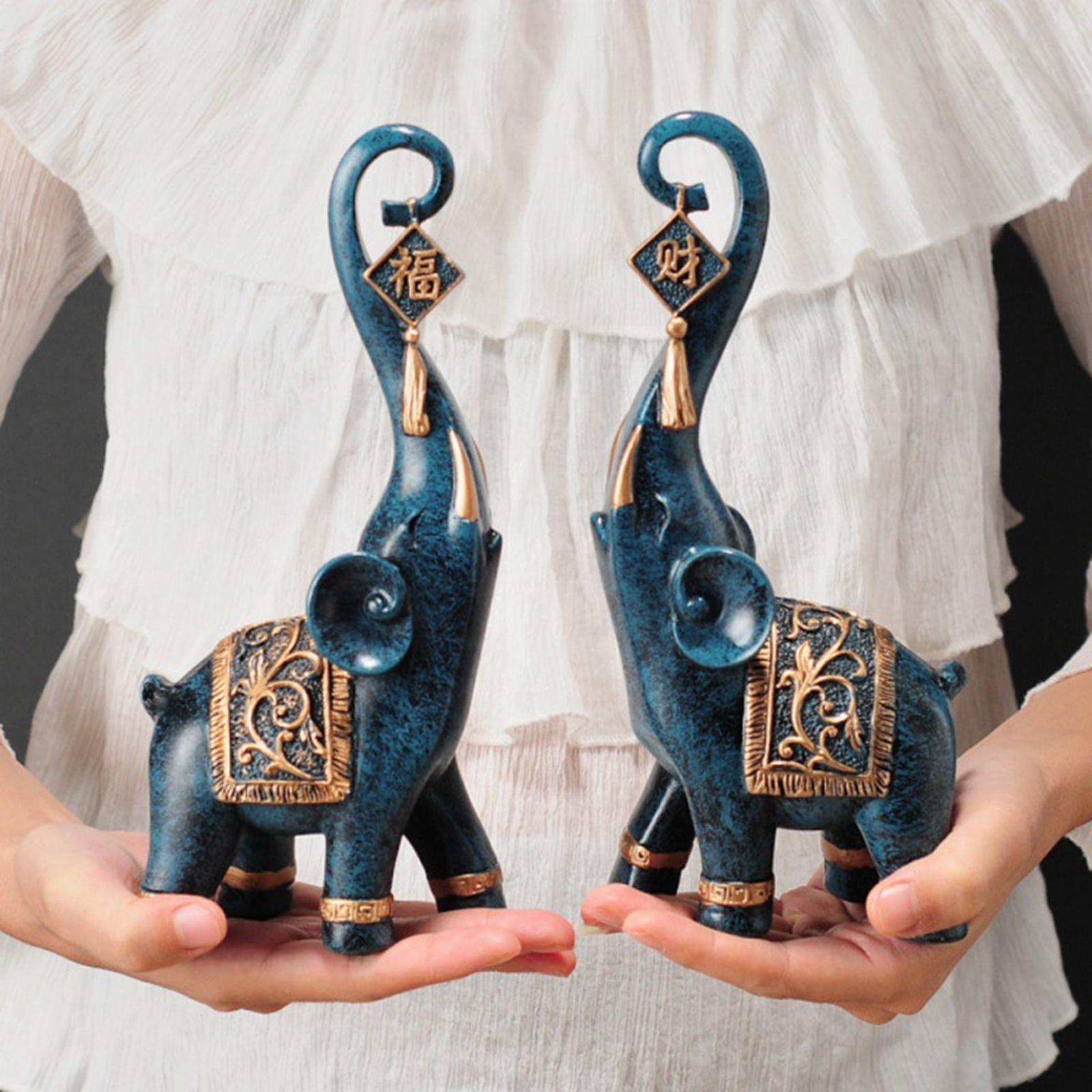 Conjunto de Estatuetas de Elefantes da Prosperidade - 2 Peças Decorativas