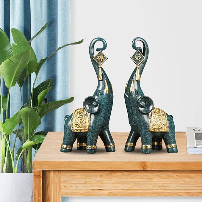Conjunto de Estatuetas de Elefantes da Prosperidade - 2 Peças Decorativas