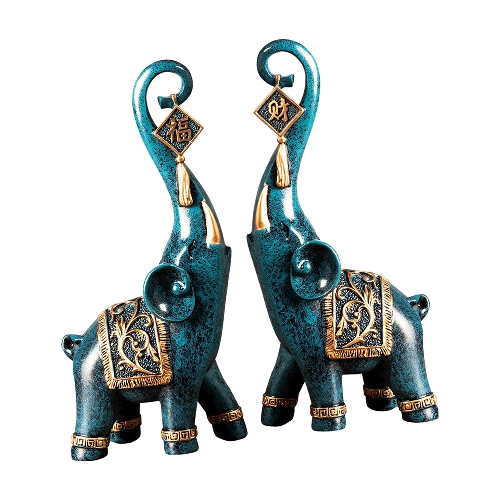 Conjunto de Estatuetas de Elefantes da Prosperidade - 2 Peças Decorativas