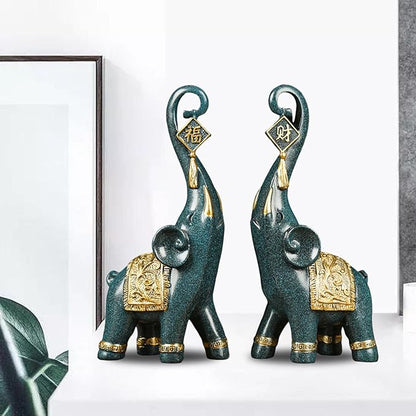 Conjunto de Estatuetas de Elefantes da Prosperidade - 2 Peças Decorativas