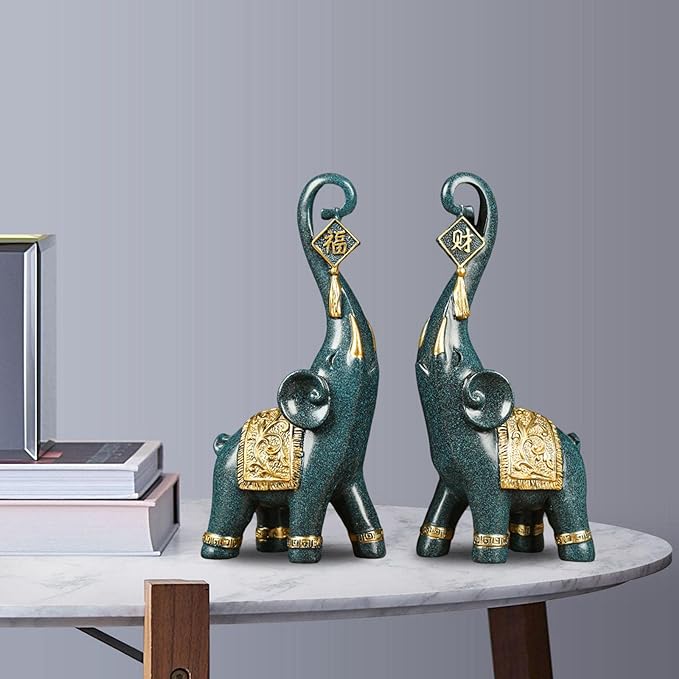 Conjunto de Estatuetas de Elefantes da Prosperidade - 2 Peças Decorativas