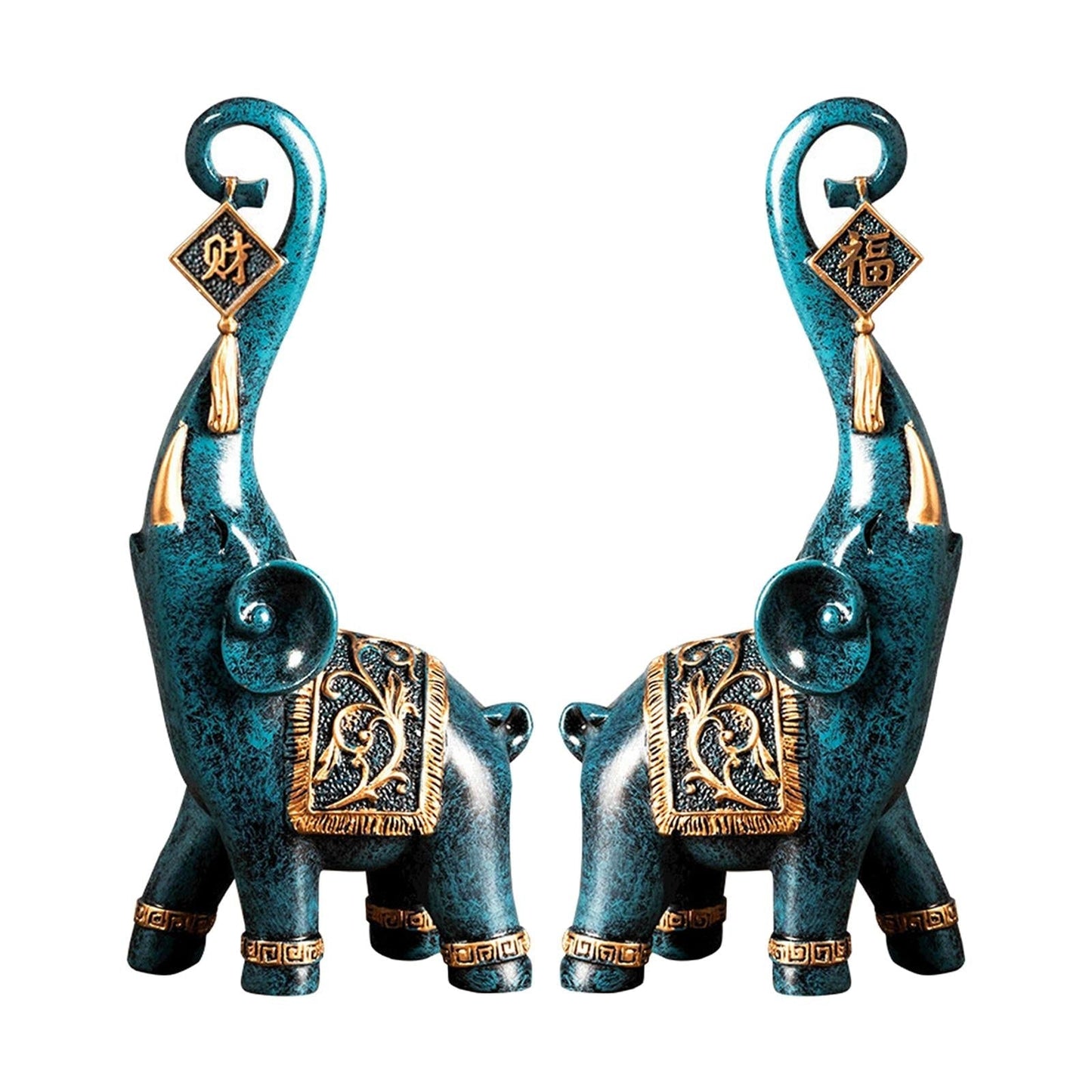 Conjunto de Estatuetas de Elefantes da Prosperidade - 2 Peças Decorativas