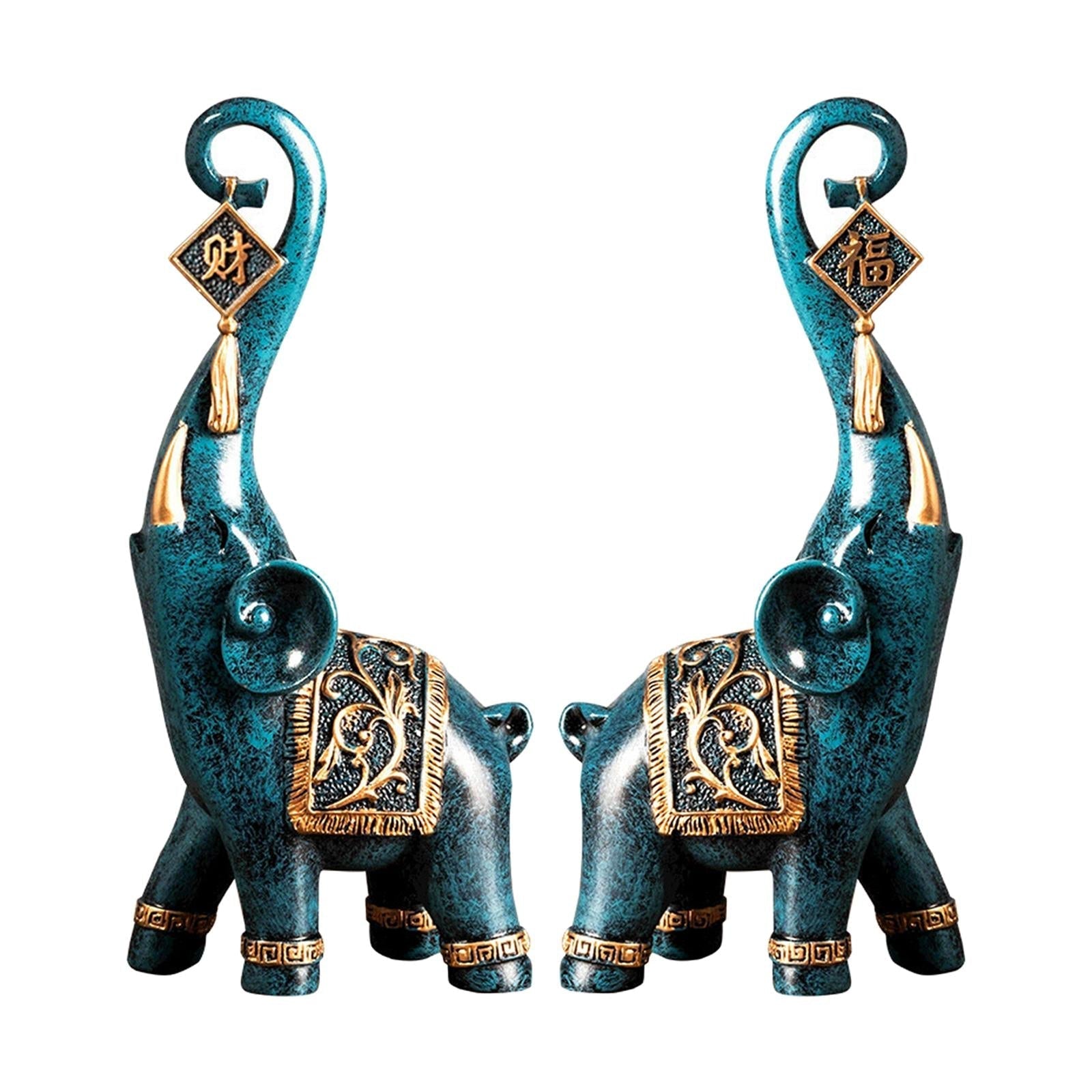 Conjunto de Estatuetas de Elefantes da Prosperidade - 2 Peças Decorativas