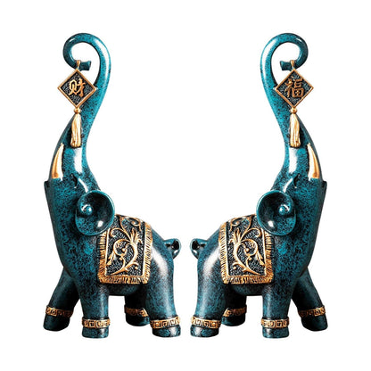 Conjunto de Estatuetas de Elefantes da Prosperidade - 2 Peças Decorativas