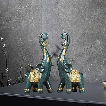Conjunto de Estatuetas de Elefantes da Prosperidade - 2 Peças Decorativas