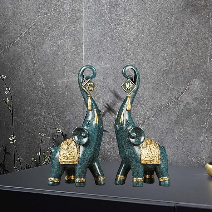 Conjunto de Estatuetas de Elefantes da Prosperidade - 2 Peças Decorativas