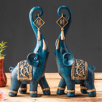 Conjunto de Estatuetas de Elefantes da Prosperidade - 2 Peças Decorativas