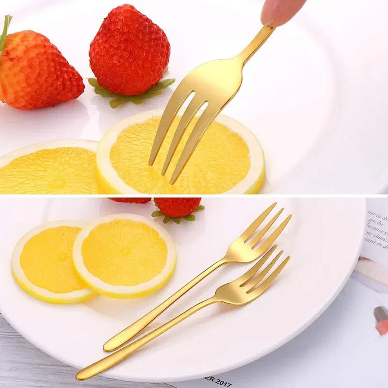 Conjunto de Mini Garfos de Sobremesa em Aço Inox - 6 Peças