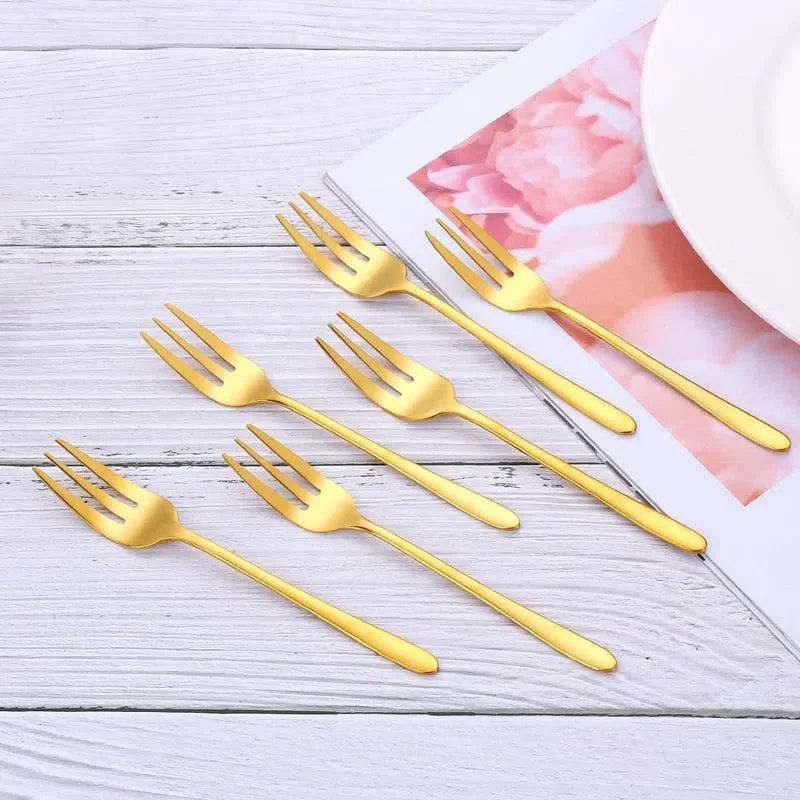 Conjunto de Mini Garfos de Sobremesa em Aço Inox - 6 Peças