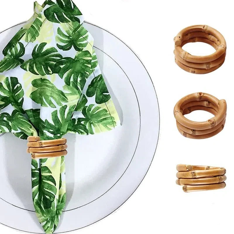 Conjunto de Porta Guardanapo de Bambu Natural - 4 Peças para Mesa