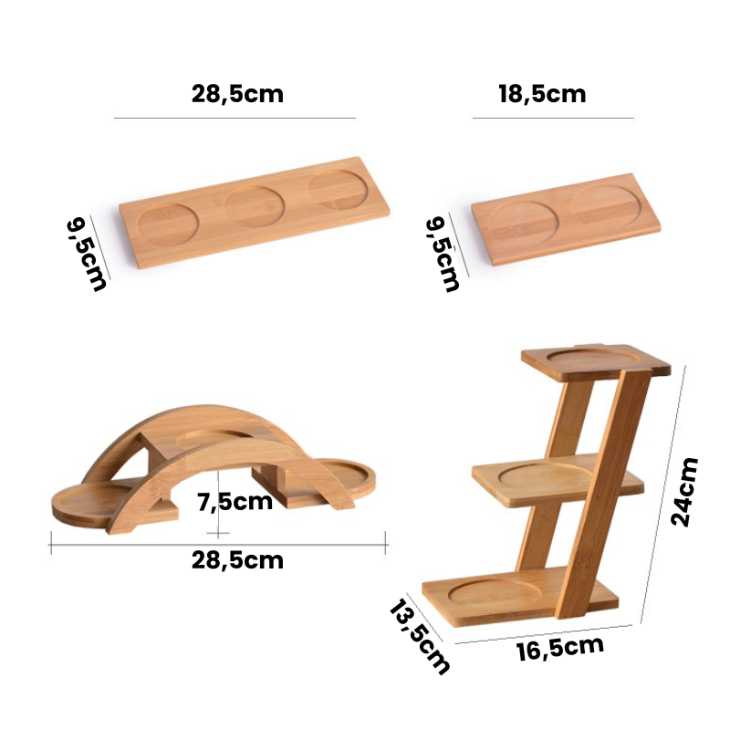 Conjunto de Porta Temperos em Cerâmica com Base de Bambu - Organizador de Temperos para Cozinha