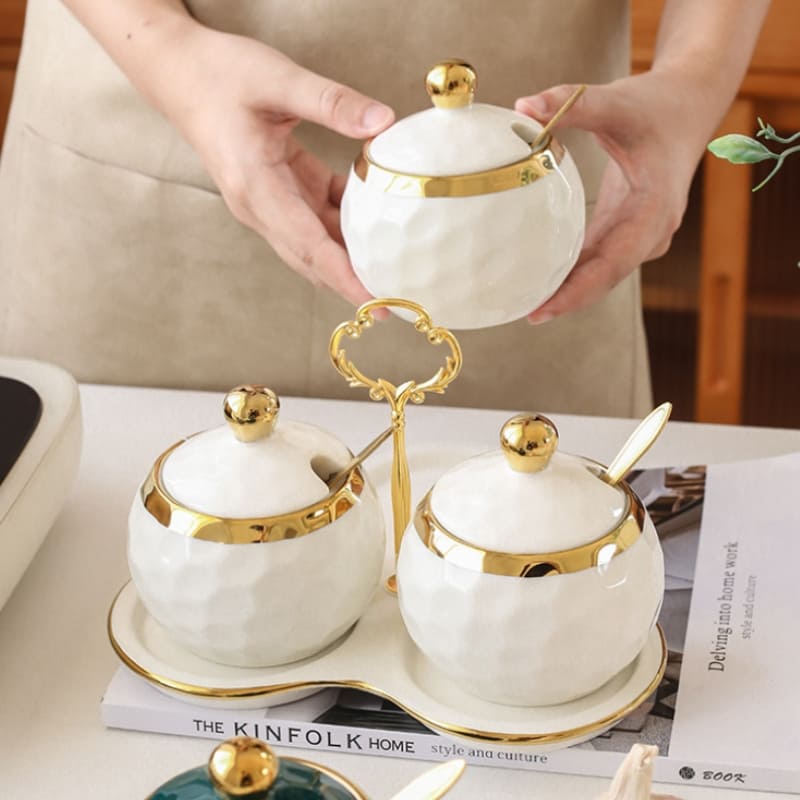 Conjunto de Potes de Cerâmica com Açucareiro e Saleiro - Kit de Utensílios de Cozinha