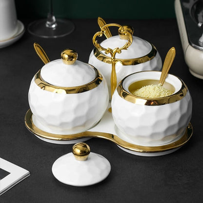 Conjunto de Potes de Cerâmica com Açucareiro e Saleiro - Kit de Utensílios de Cozinha