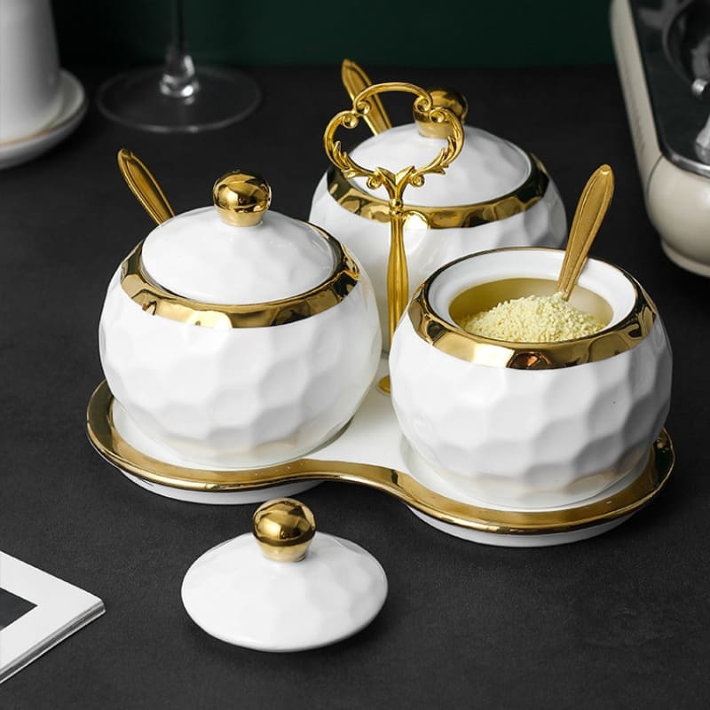 Conjunto de Potes de Cerâmica com Açucareiro e Saleiro - Kit de Utensílios de Cozinha