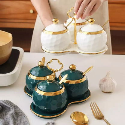 Conjunto de Potes de Cerâmica com Açucareiro e Saleiro - Kit de Utensílios de Cozinha
