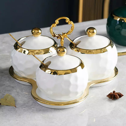 Conjunto de Potes de Cerâmica com Açucareiro e Saleiro - Kit de Utensílios de Cozinha