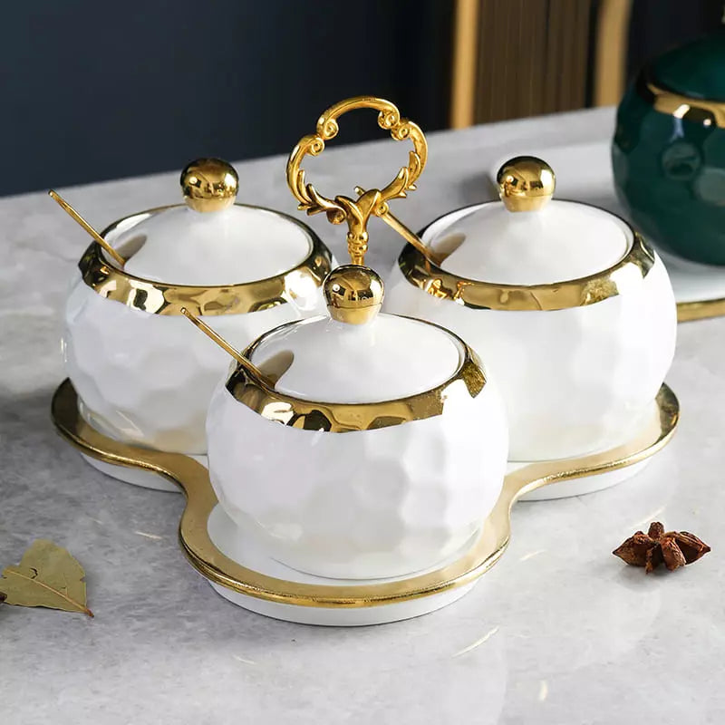 Conjunto de Potes de Cerâmica com Açucareiro e Saleiro - Kit de Utensílios de Cozinha