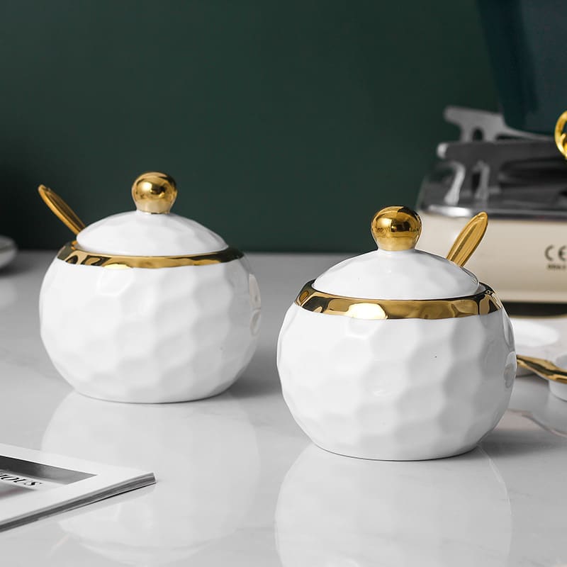 Conjunto de Potes de Cerâmica com Açucareiro e Saleiro - Kit de Utensílios de Cozinha