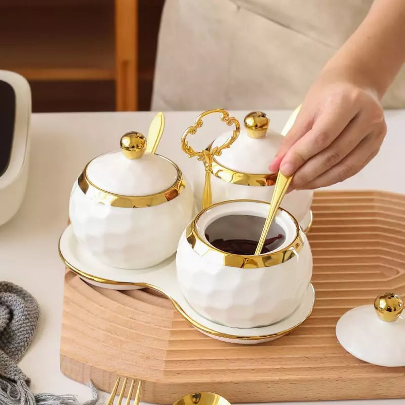Conjunto de Potes de Cerâmica com Açucareiro e Saleiro - Kit de Utensílios de Cozinha