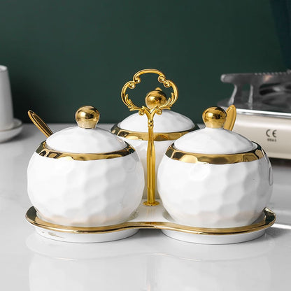 Conjunto de Potes de Cerâmica com Açucareiro e Saleiro - Kit de Utensílios de Cozinha