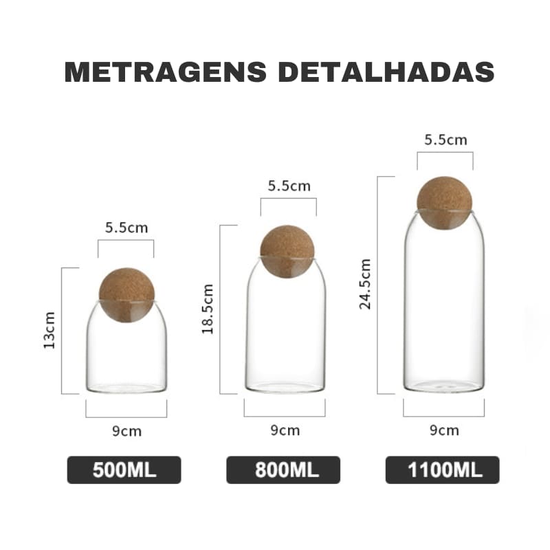Conjunto de Potes de Vidro Borossilicato com Tampa de Cortiça - Armazenamento Prático e Elegante