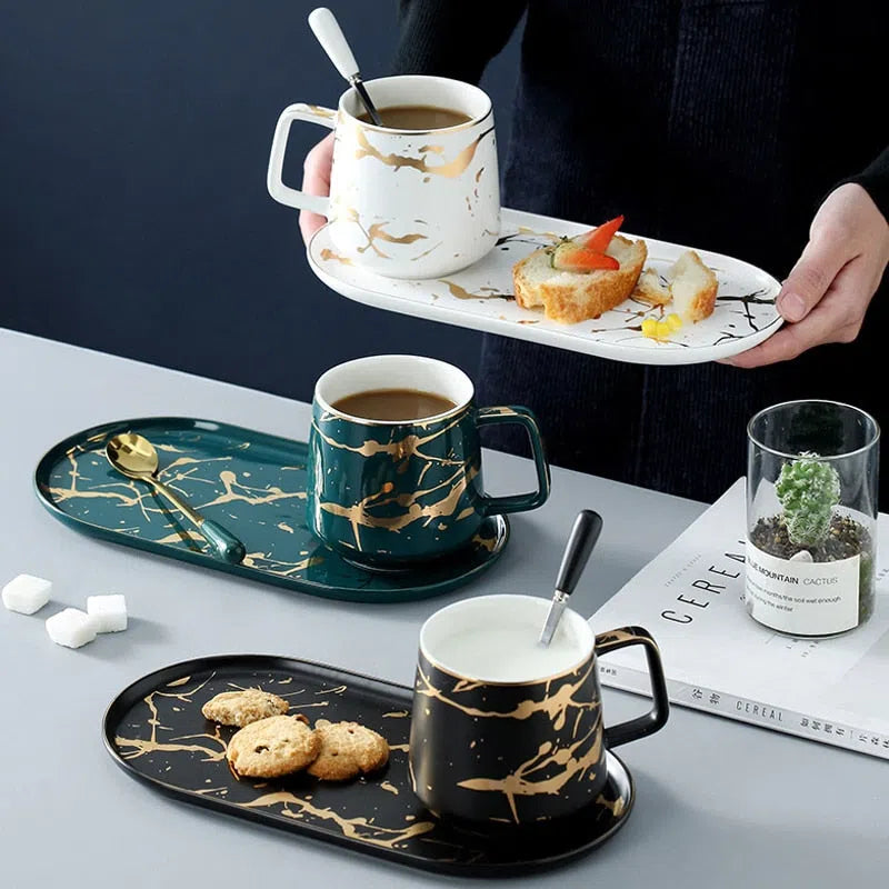 Conjunto de Prato e Caneca em Cerâmica - Utensílios de Mesa para Café e Chá