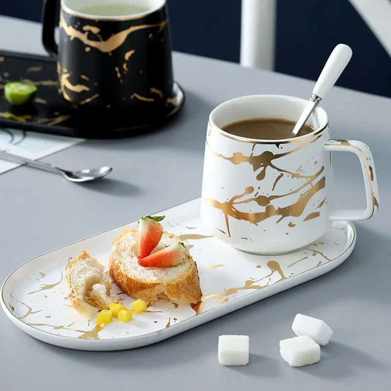 Conjunto de Prato e Caneca em Cerâmica - Utensílios de Mesa para Café e Chá