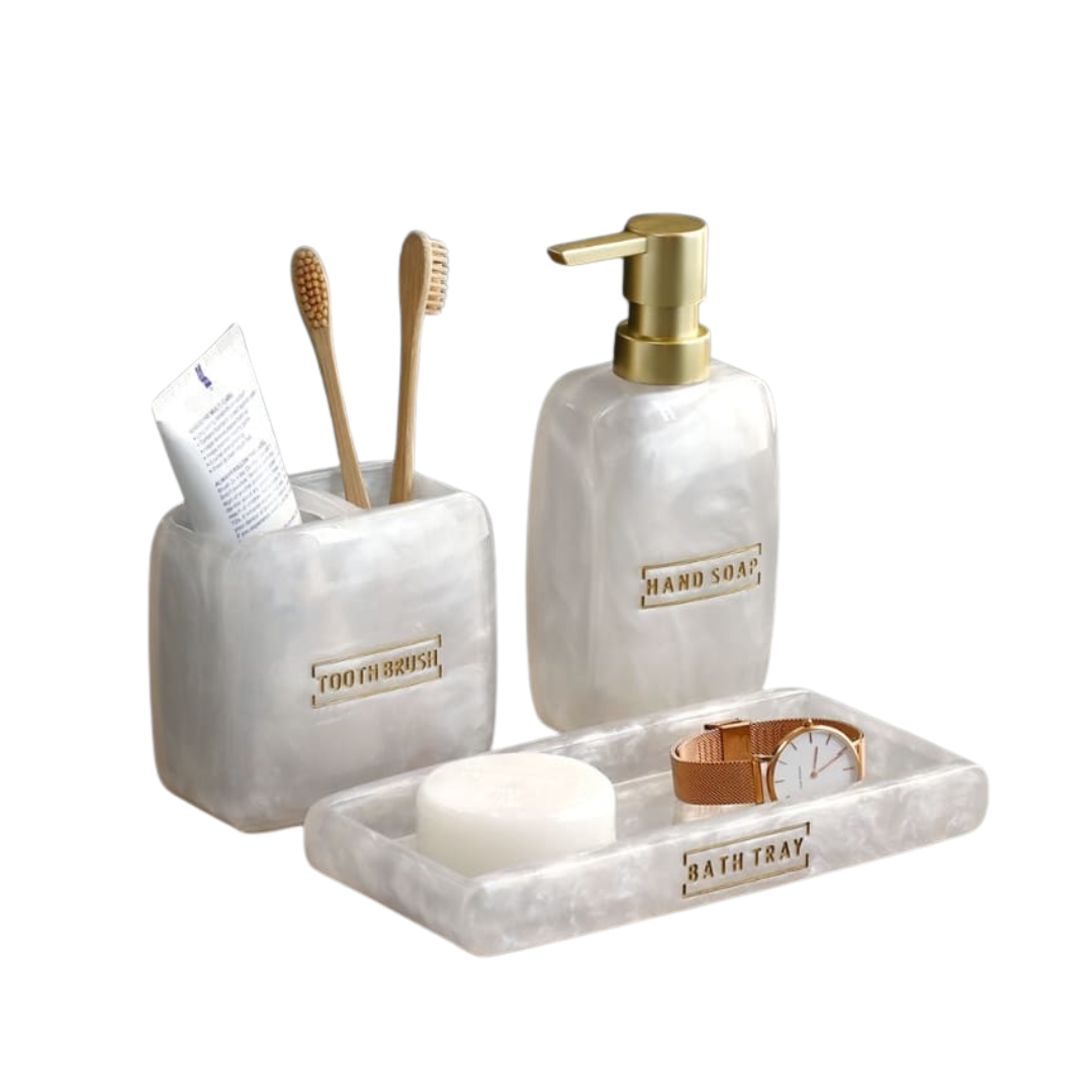 Conjunto de Saboneteira e Acessórios para Banheiro - Kit Lavabo 3 Peças