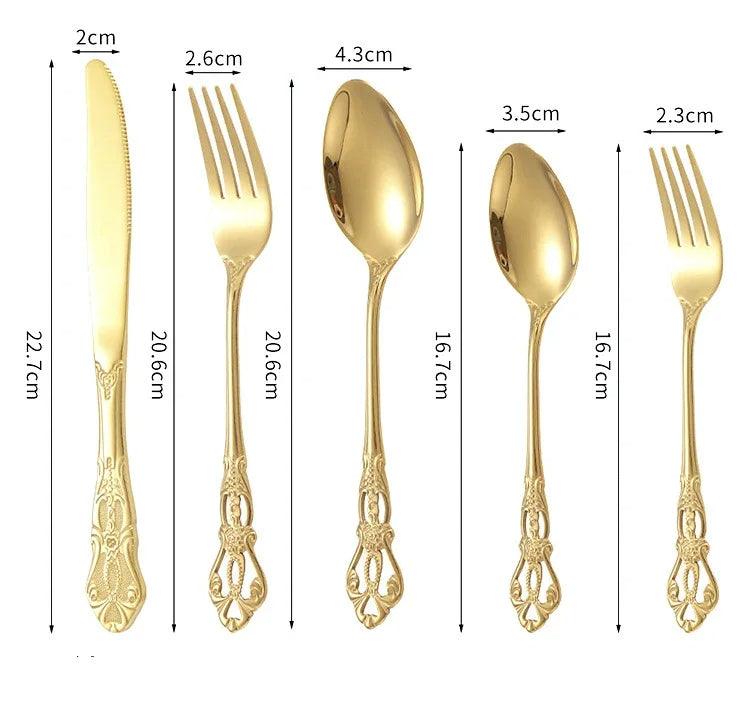 Conjunto de Talheres Dourados em Aço Inoxidável - 24 Peças, Design Elegante para Jantar