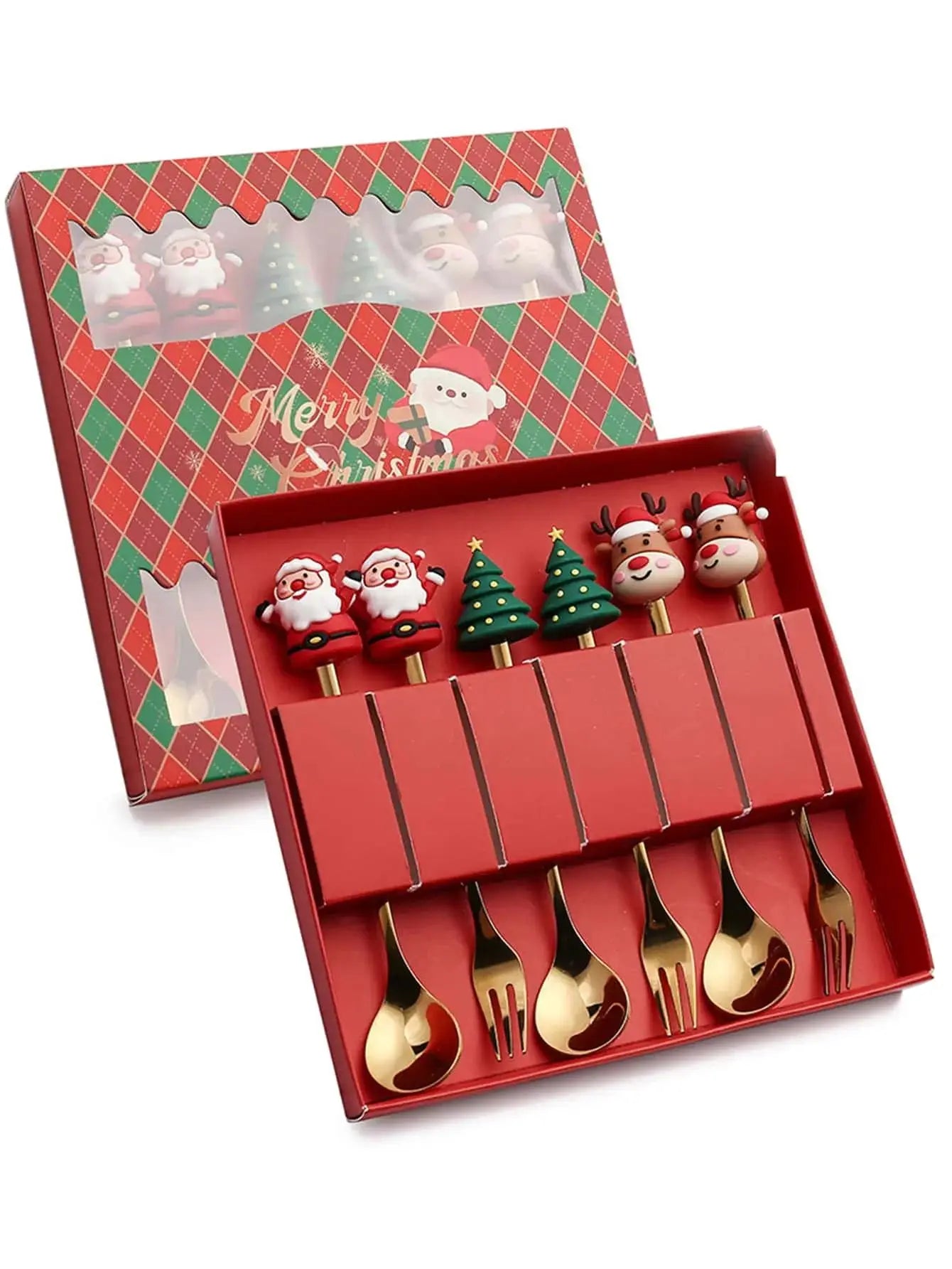 Conjunto de Talheres Dourados em Aço Inoxidável para Festas de Natal