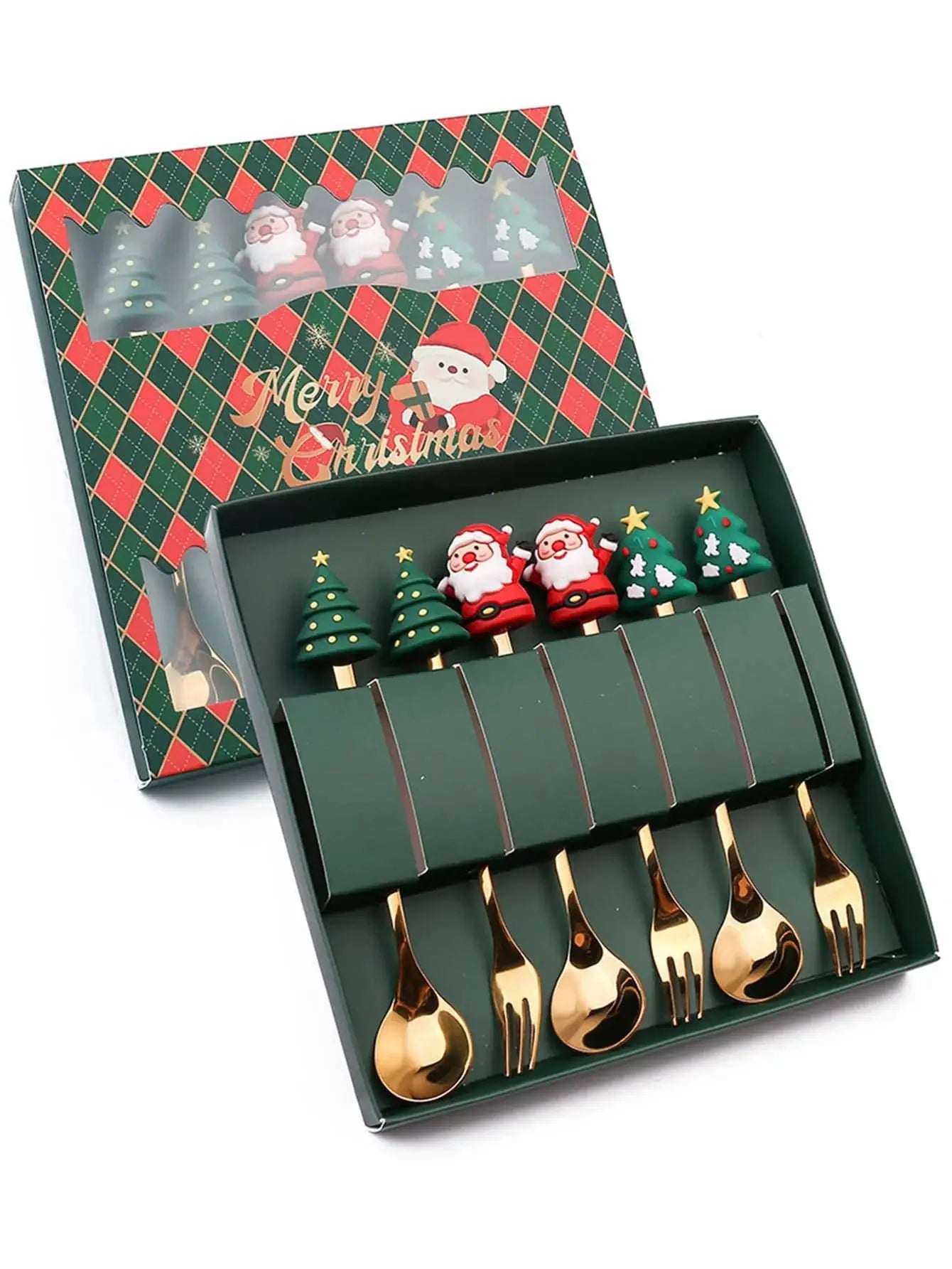 Conjunto de Talheres Dourados em Aço Inoxidável para Festas de Natal