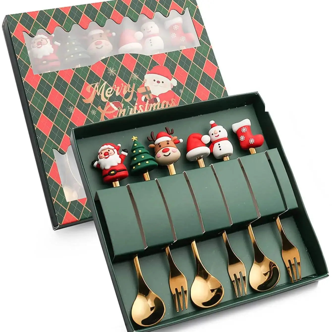 Conjunto de Talheres Dourados em Aço Inoxidável para Festas de Natal