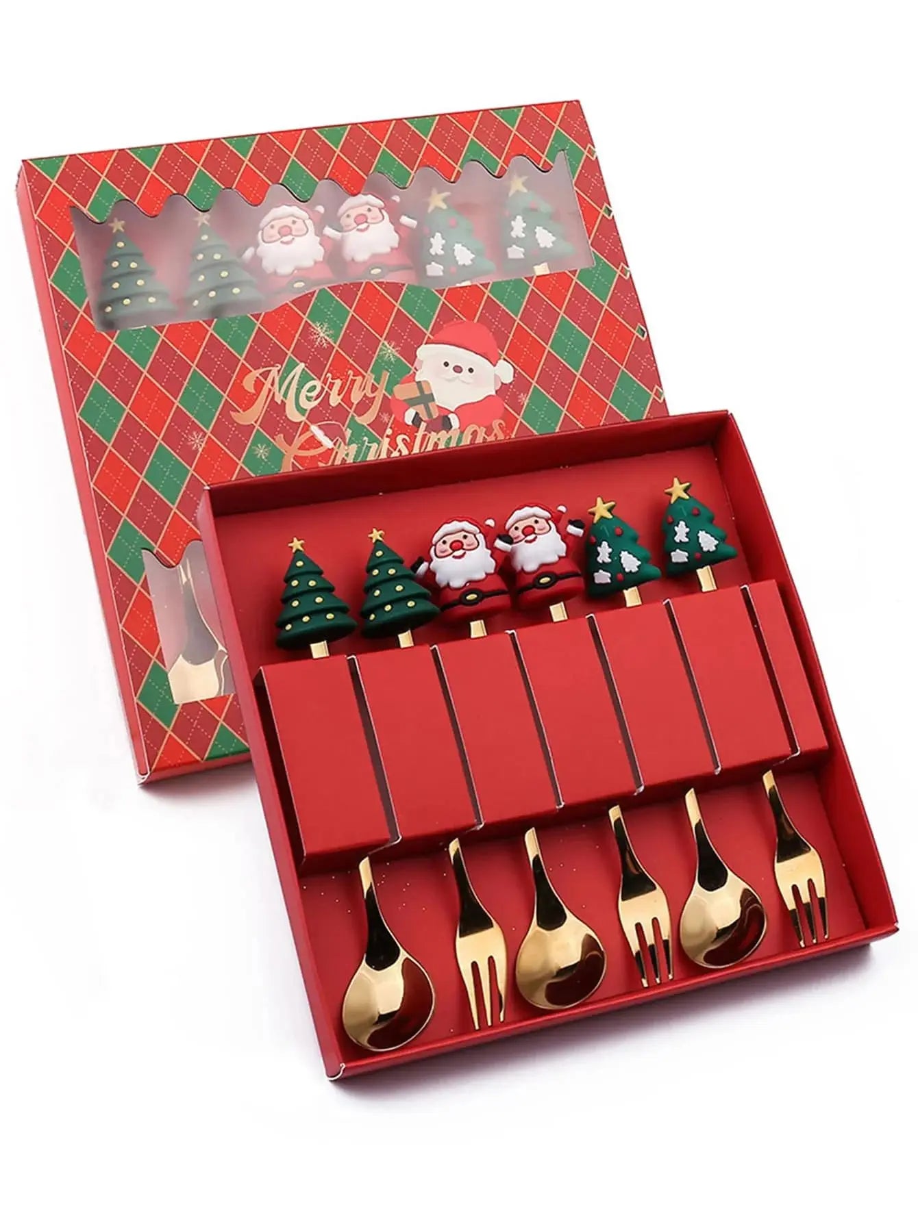 Conjunto de Talheres Dourados em Aço Inoxidável para Festas de Natal