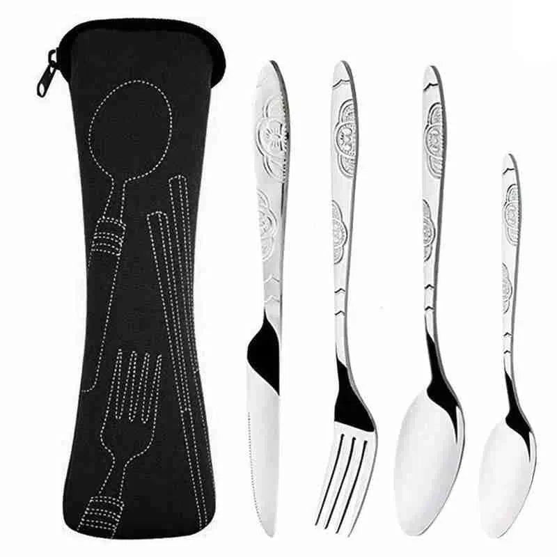 Conjunto de Talheres Portátil com 4 Peças para Viagem