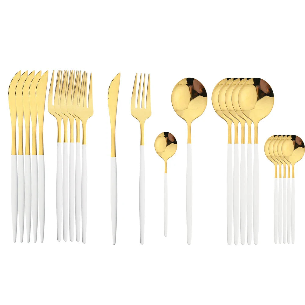 Conjunto de Talheres de Aço Inoxidável 24 Peças - Utensílios de Mesa Duráveis e Elegantes