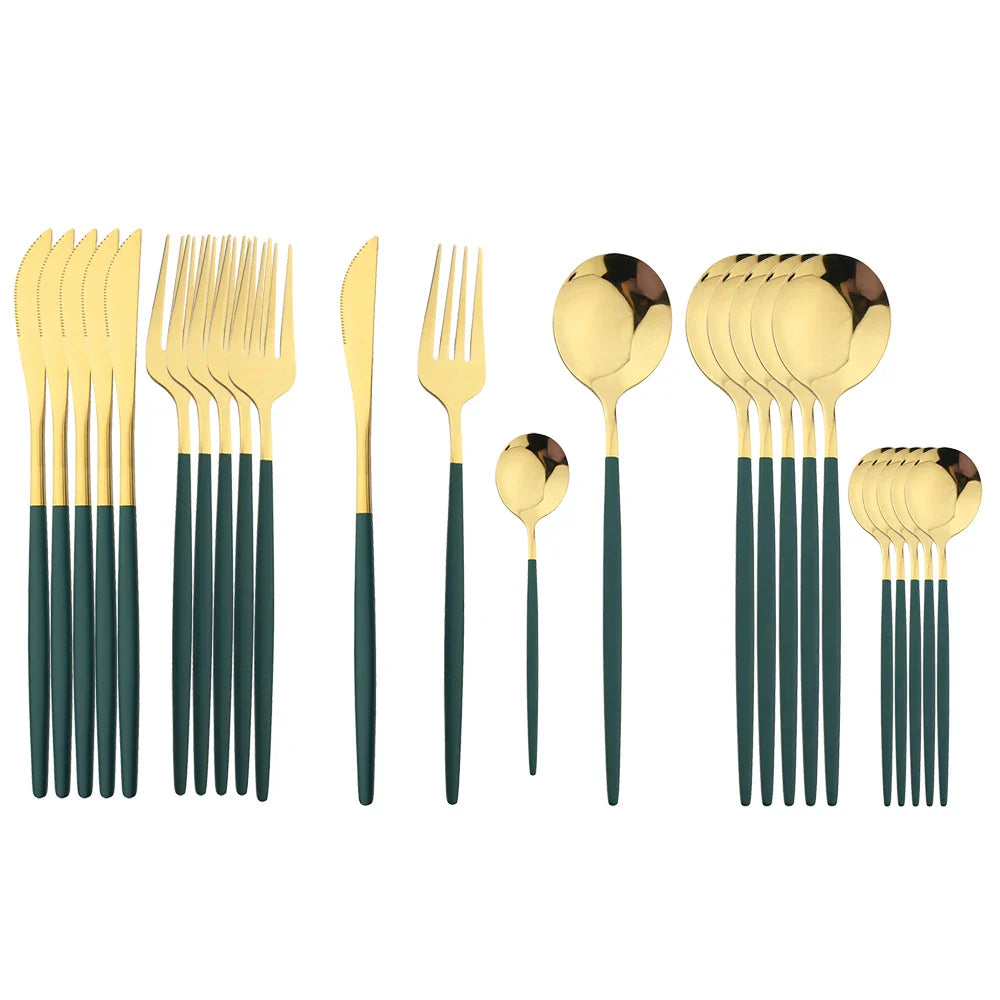 Conjunto de Talheres de Aço Inoxidável 24 Peças - Utensílios de Mesa Duráveis e Elegantes