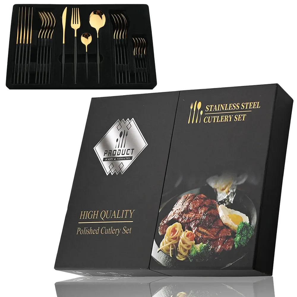 Conjunto de Talheres de Aço Inoxidável 24 Peças - Utensílios de Mesa Duráveis e Elegantes