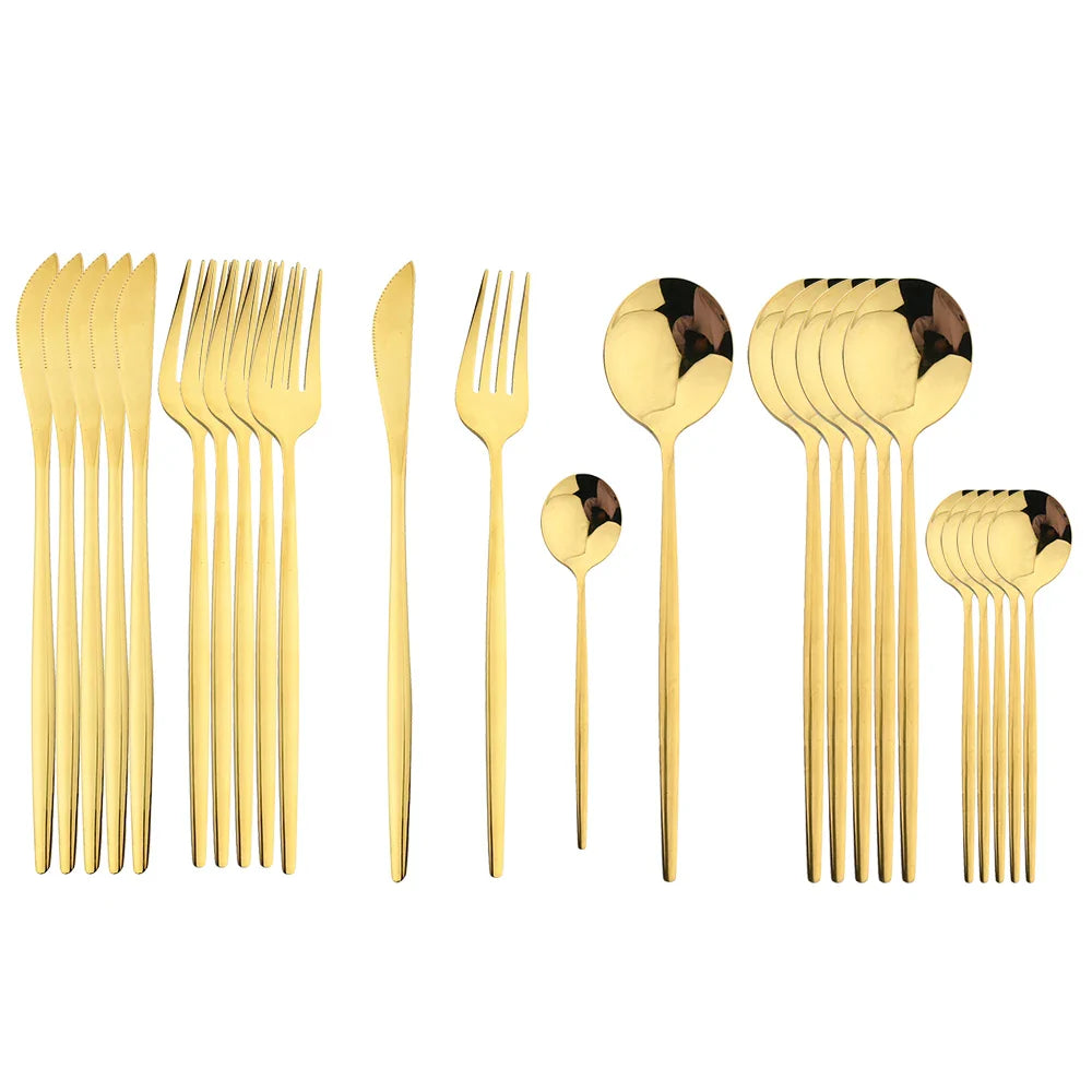 Conjunto de Talheres de Aço Inoxidável 24 Peças - Utensílios de Mesa Duráveis e Elegantes