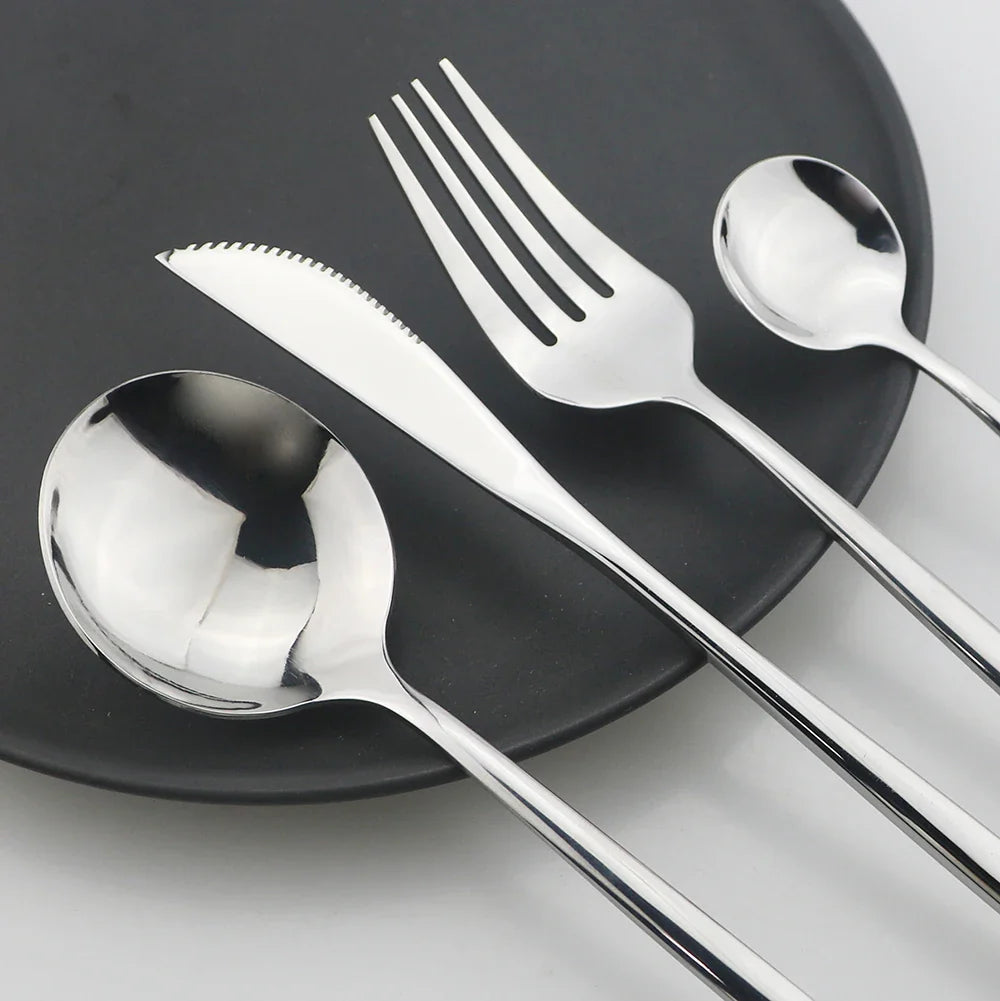 Conjunto de Talheres de Aço Inoxidável 24 Peças - Utensílios de Mesa Duráveis e Elegantes