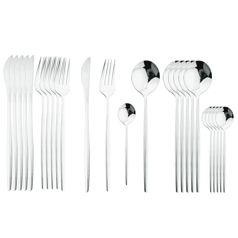 Conjunto de Talheres de Aço Inoxidável 24 Peças - Utensílios de Mesa Duráveis e Elegantes