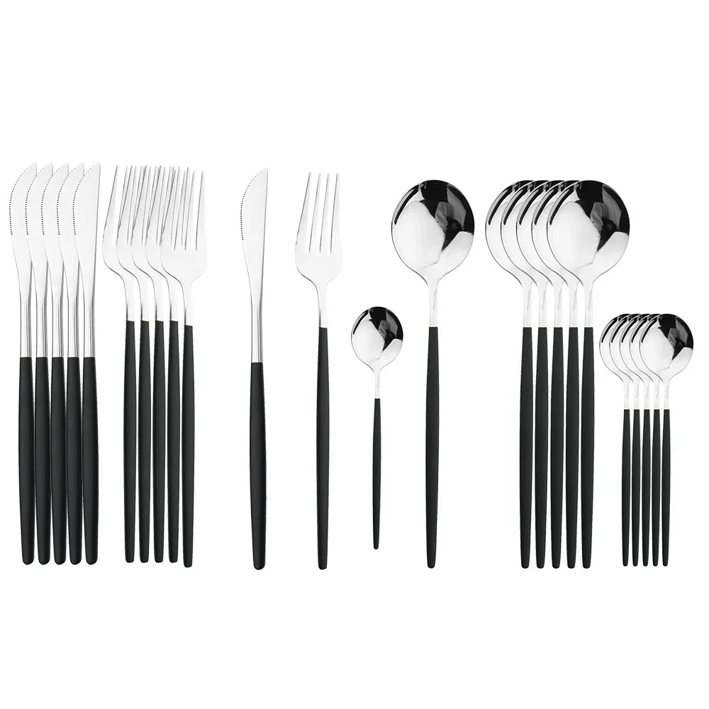Conjunto de Talheres de Aço Inoxidável 24 Peças - Utensílios de Mesa Duráveis e Elegantes