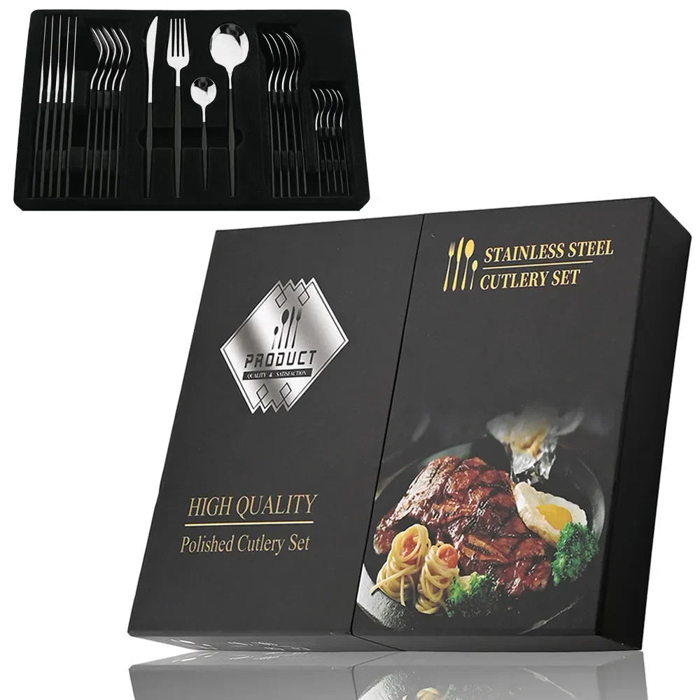 Conjunto de Talheres de Aço Inoxidável 24 Peças - Utensílios de Mesa Duráveis e Elegantes