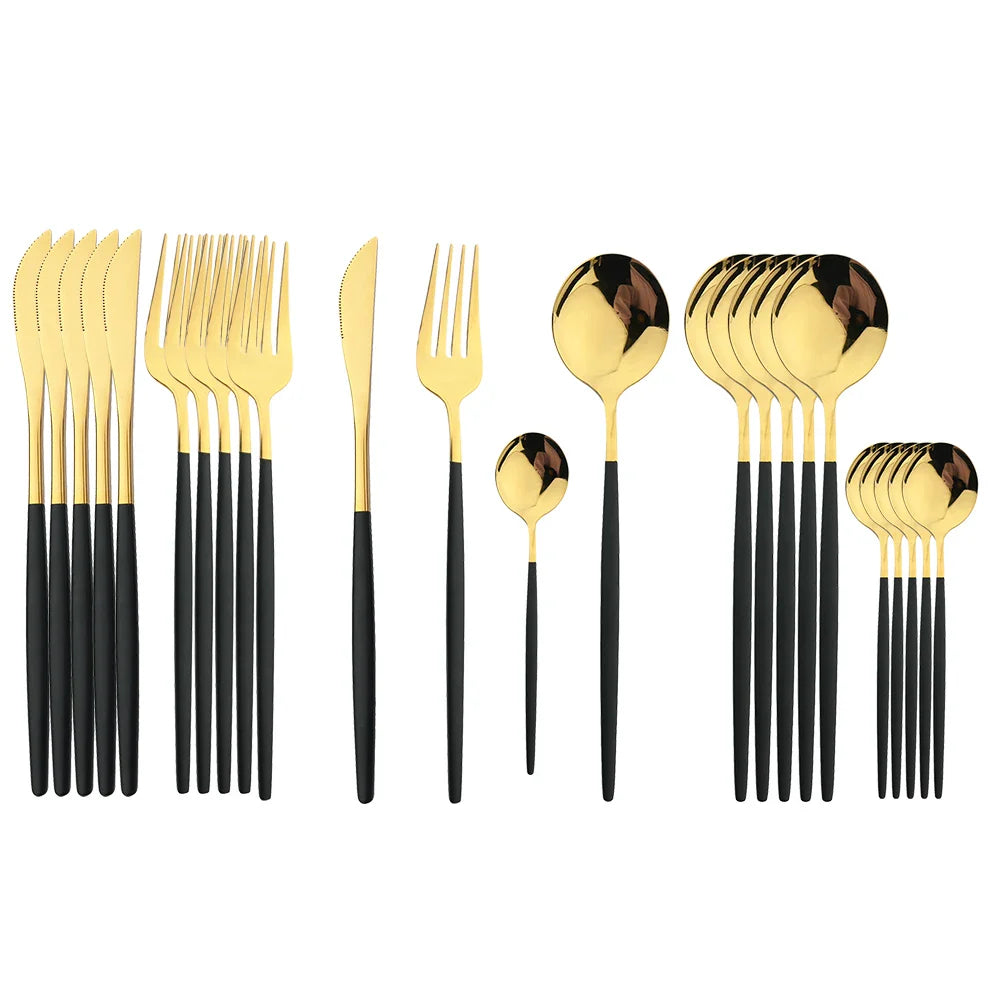 Conjunto de Talheres de Aço Inoxidável 24 Peças - Utensílios de Mesa Duráveis e Elegantes